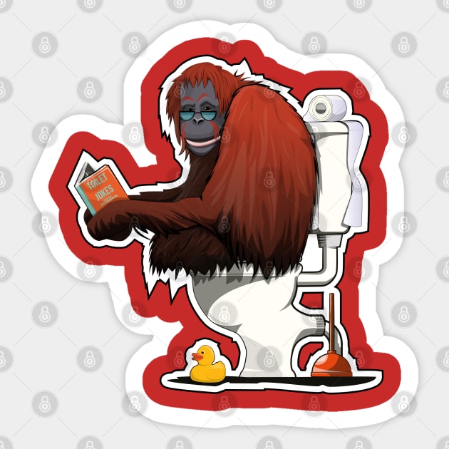 Orangutan on the Toilet Sticker by InTheWashroom